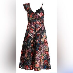 Foxiedox Retro flowers and lace asymmetrical dress size 4